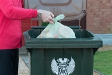 Place the food waste from your caddy into your brown-lidded bin