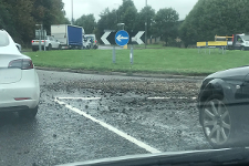 Gravel on road at entry to roundabout