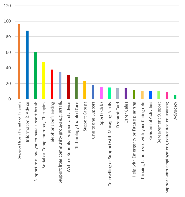 Bar graph showing the kind of support carers use