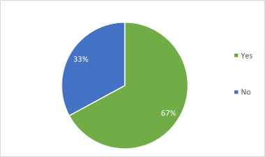 Pie chart showing how many Young Carers attended the Young Carers Services at PKAVS: 67% attended, 33% did not