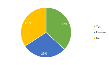 Pie chart showing how Young Carers feel about the support they receive: 37% said they had enough support; 29% were unsure; 34% said they did not have enough support