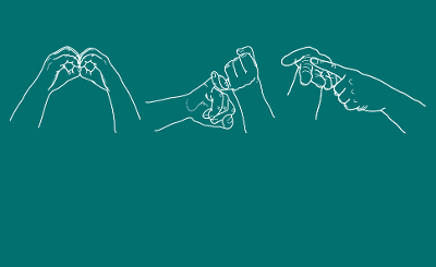 Illustrations of hands saying the letters BSL in British Sign Language