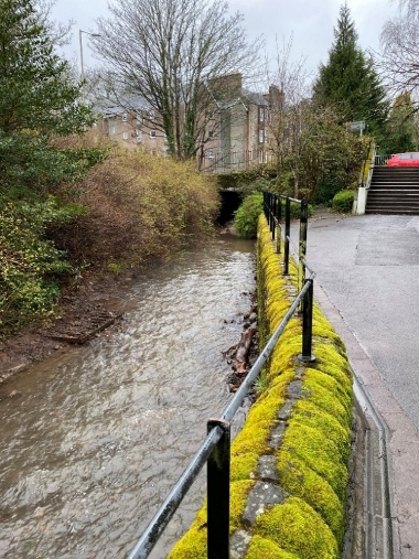 The Craigie Burn in Perth after sediment removal works in March 2024