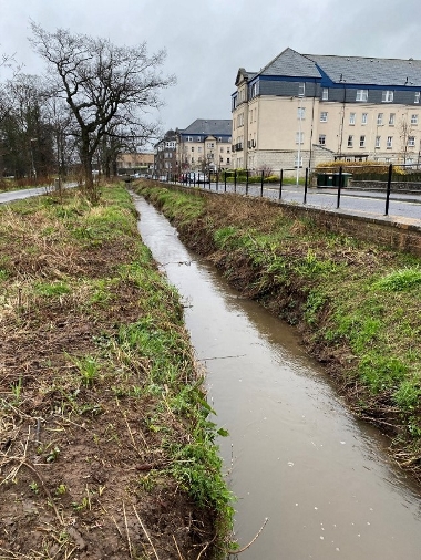 The Craigie Burn in Perth after sediment removal works in March 2024