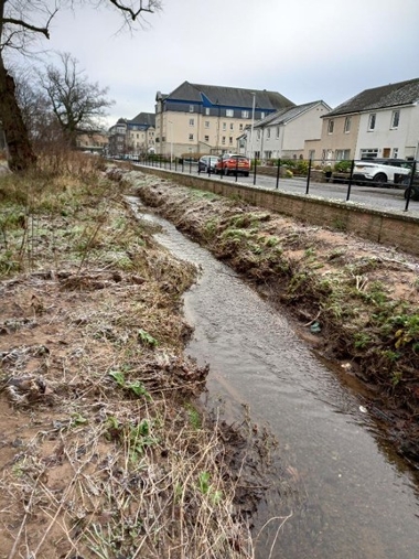 The Craigie Burn in Perth prior to sediment removal works in March 2024