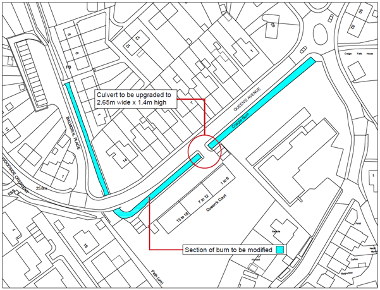 Feasibility layout of recommended Craigie Burn Flood Protection Scheme