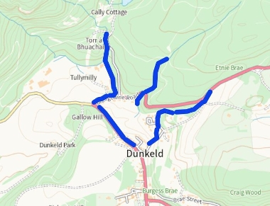 Map showing the route of the Sawmill Burn and Spoutswell Burn watercourse inspections