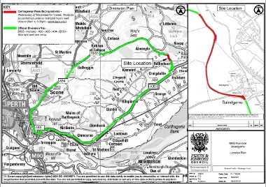 Map showing the works area and diversion route during resurfacing works on the B953 at Baledgarno near Inchture