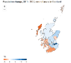 Coloured map of Scotland showing Council area population change 2011 to 2022