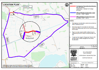 A911 Leslie Road, Scotlandwell Roadworks - location and official diversion route plan